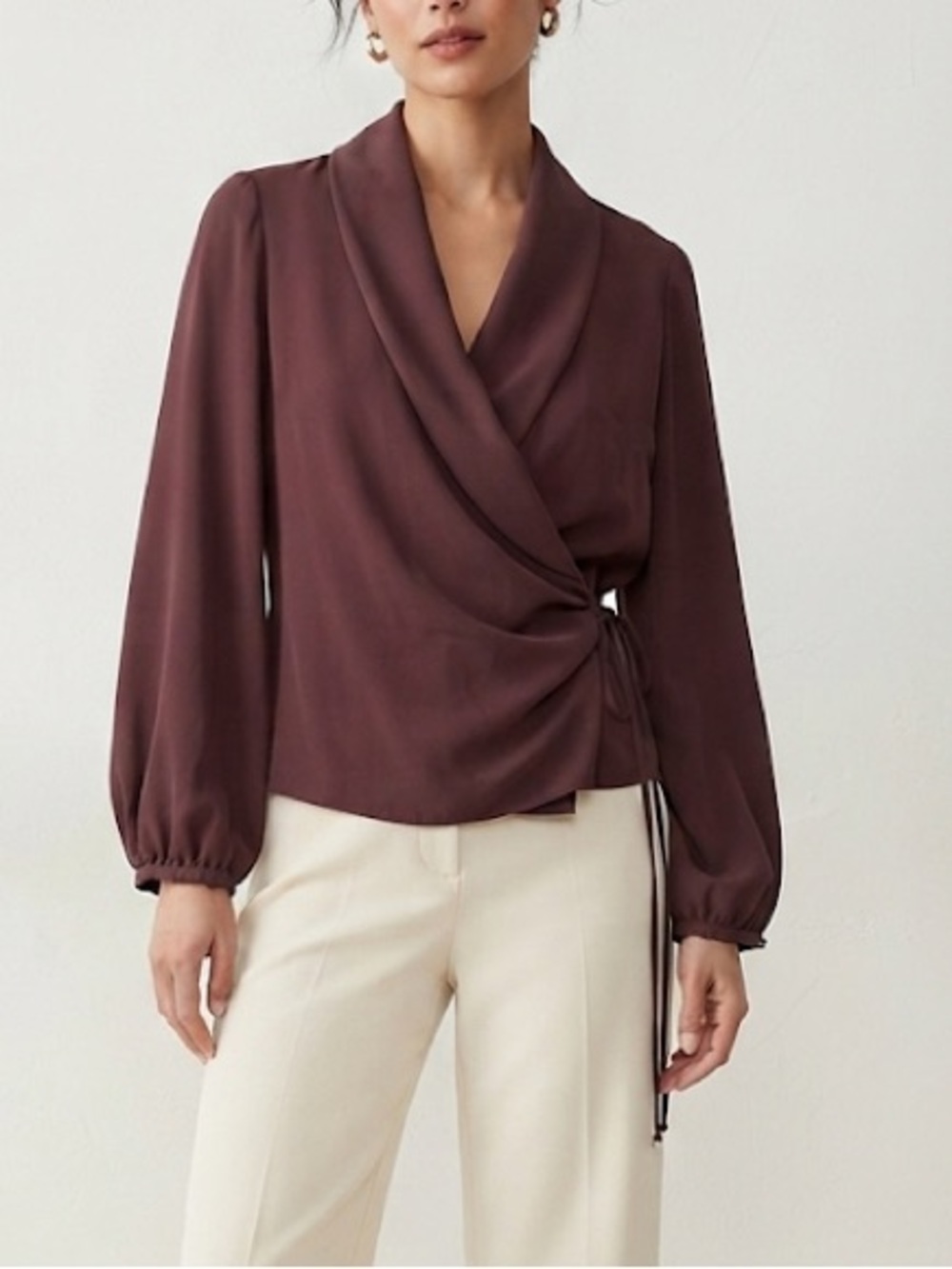 Wilfred Wrap Blouse Longsleeve Size Small Dark Brown Burgundy